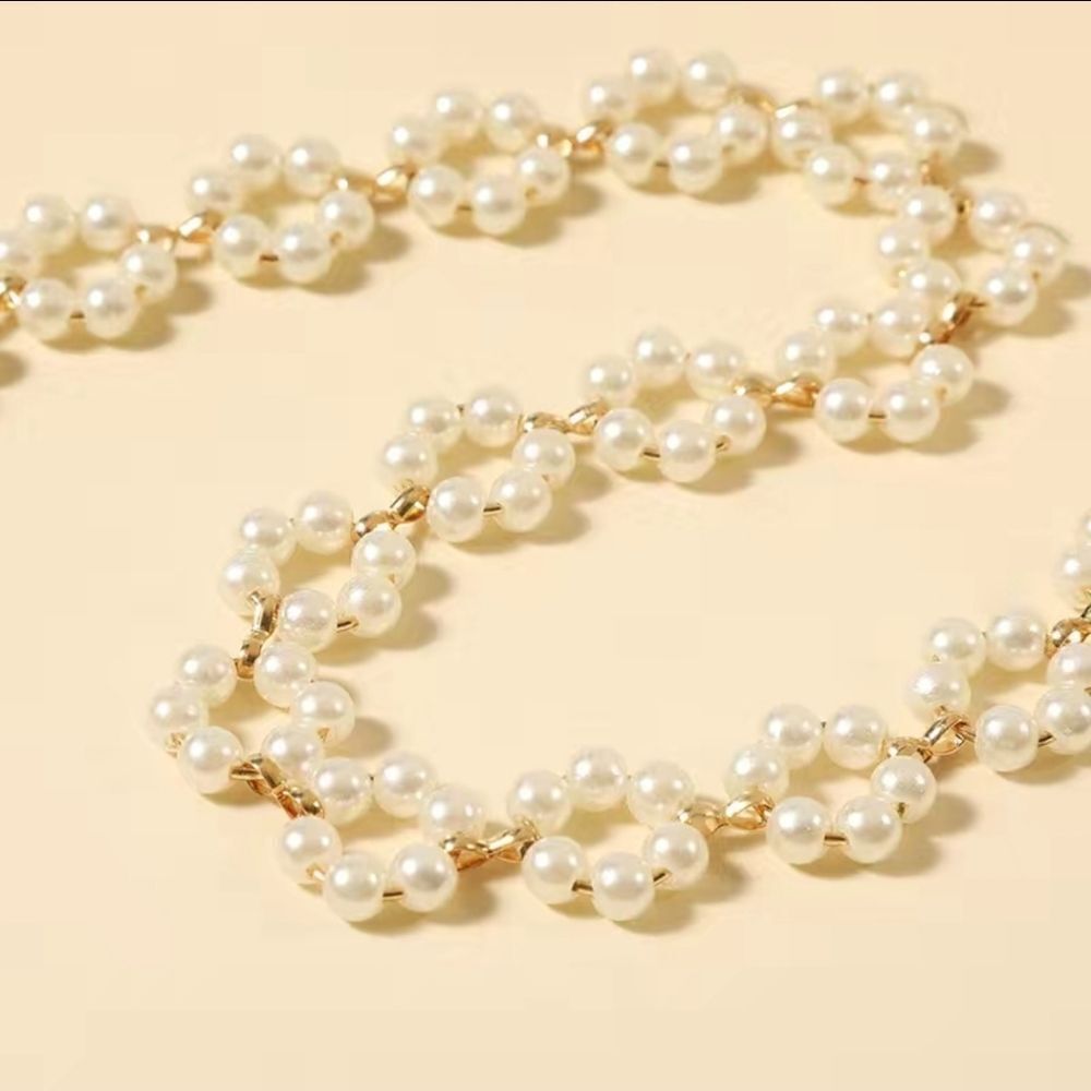 Flower Shape Braid Necklace Faux Pearls Short Choker Necklace - Picture 5 of 9